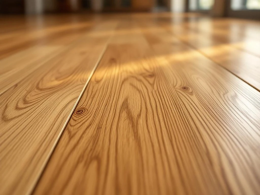 Luxe eiken houten vloerplanken met natuurlijke houtnerf en honinggouden tinten in close-up weergave