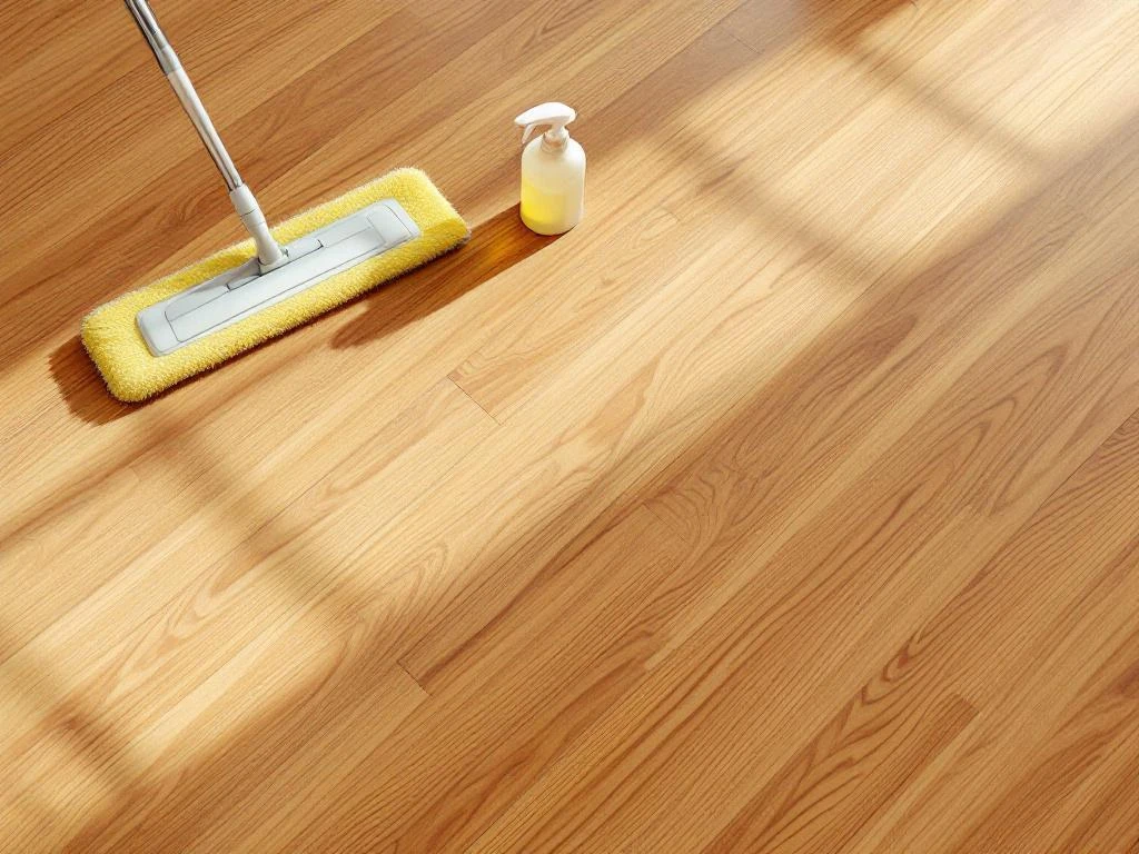 Eiken houten vloer met natuurlijke nerftekening en professionele schoonmaakmiddelen inclusief microfiber dweil