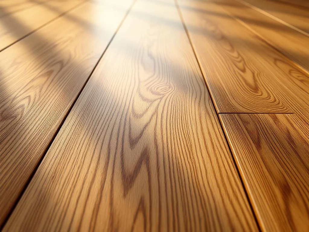 Premium eiken houten vloerplanken met natuurlijke houtnerf en warme goudbruine tinten in close-up perspectief