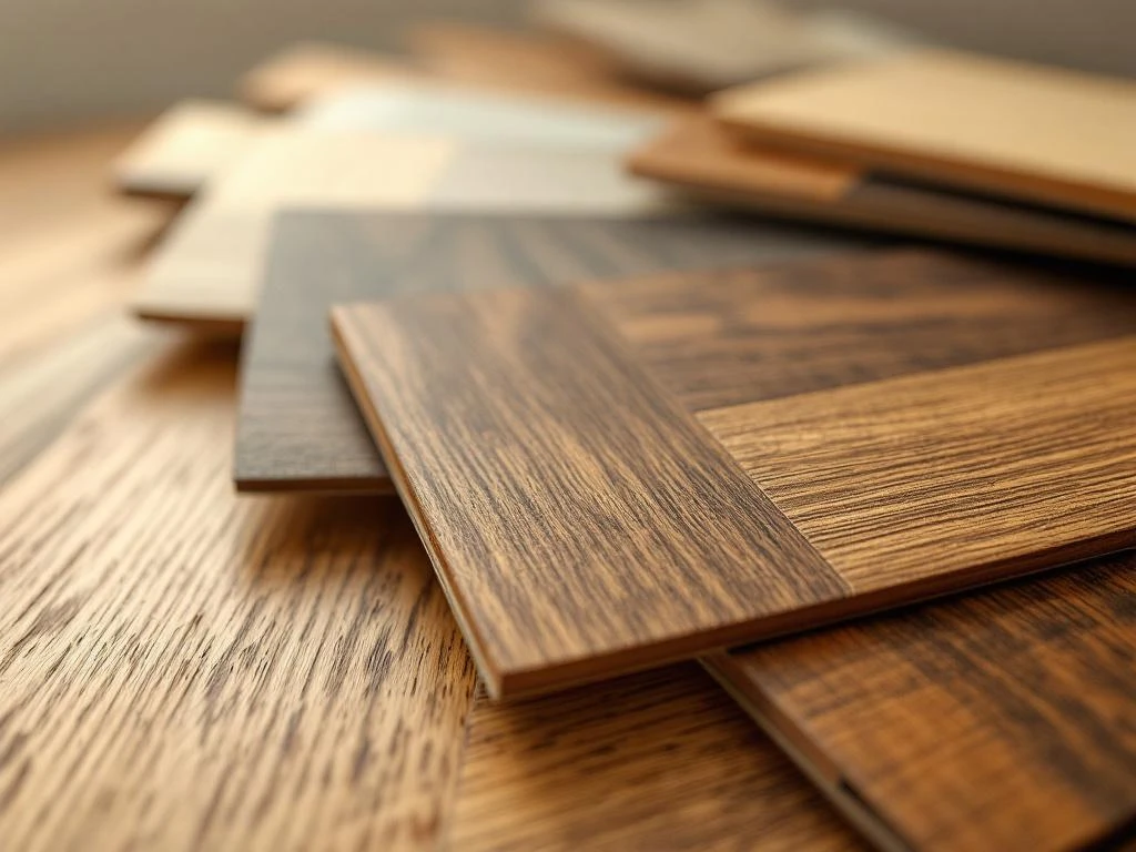 Houten vloerstalen in waaiervorm met natuurlijke eiken tot espresso tinten, verschillende houtnerven en afwerkingen