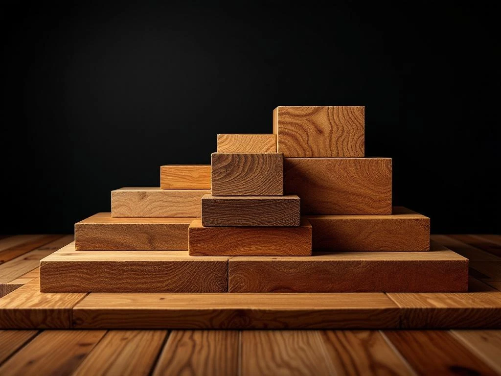 Houten vloerplanken van verschillende houtsoorten zoals eiken en esdoorn gerangschikt op sterkte met natuurlijke nerftexturen