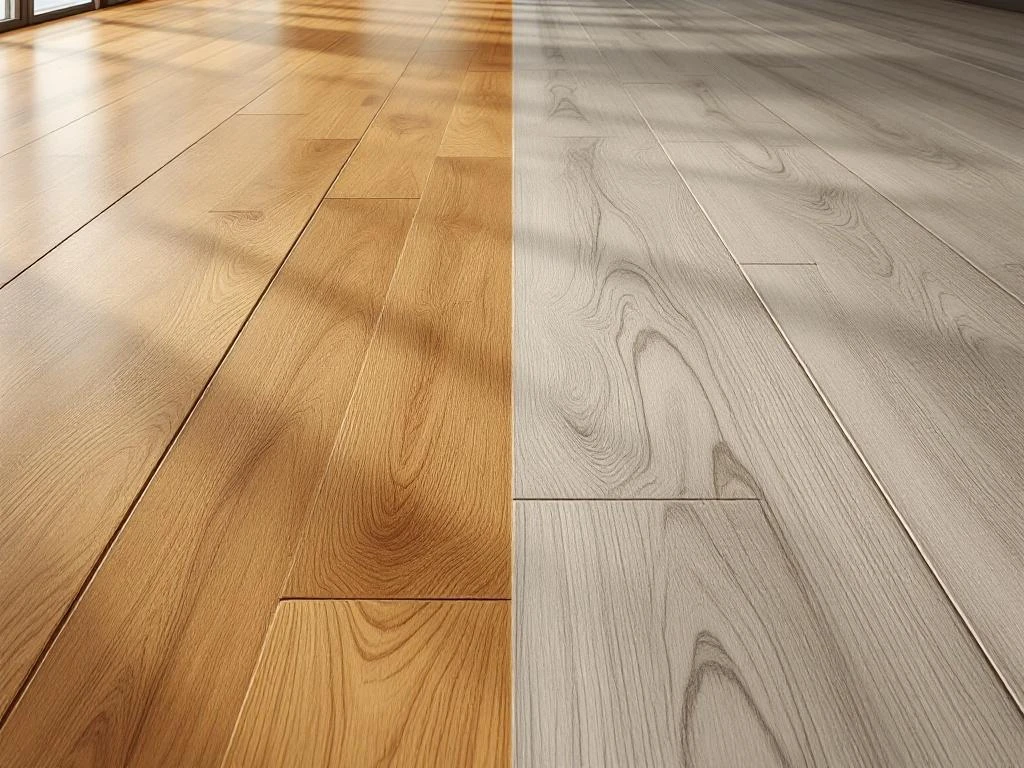 Vergelijking van parketvloer en laminaatvloer naast elkaar met warme houtnerf en moderne afwerking