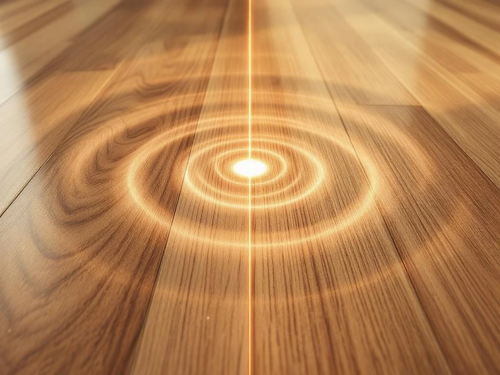 Vergelijking van glanzende PVC planken en gelamineerde vloeren met geluidsgolven die geluidsisolatie demonstreren