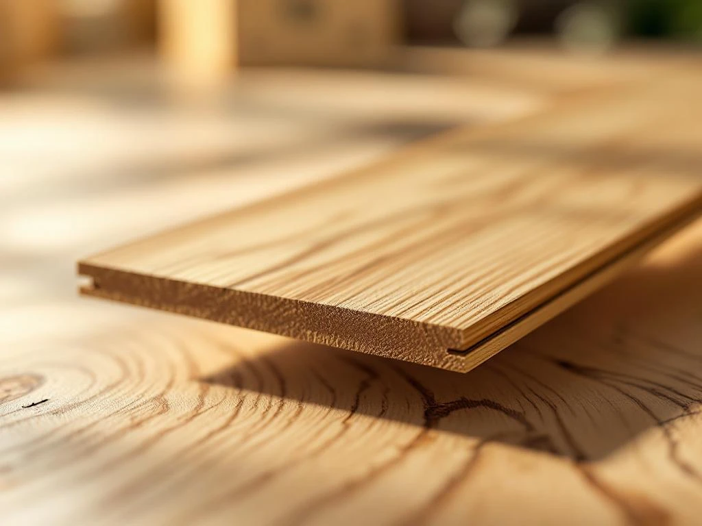 Premium PVC vloerplank met realistische houtnerf textuur en natuurlijke slijtagepatronen, dramatisch verlicht tegen warme achtergrond