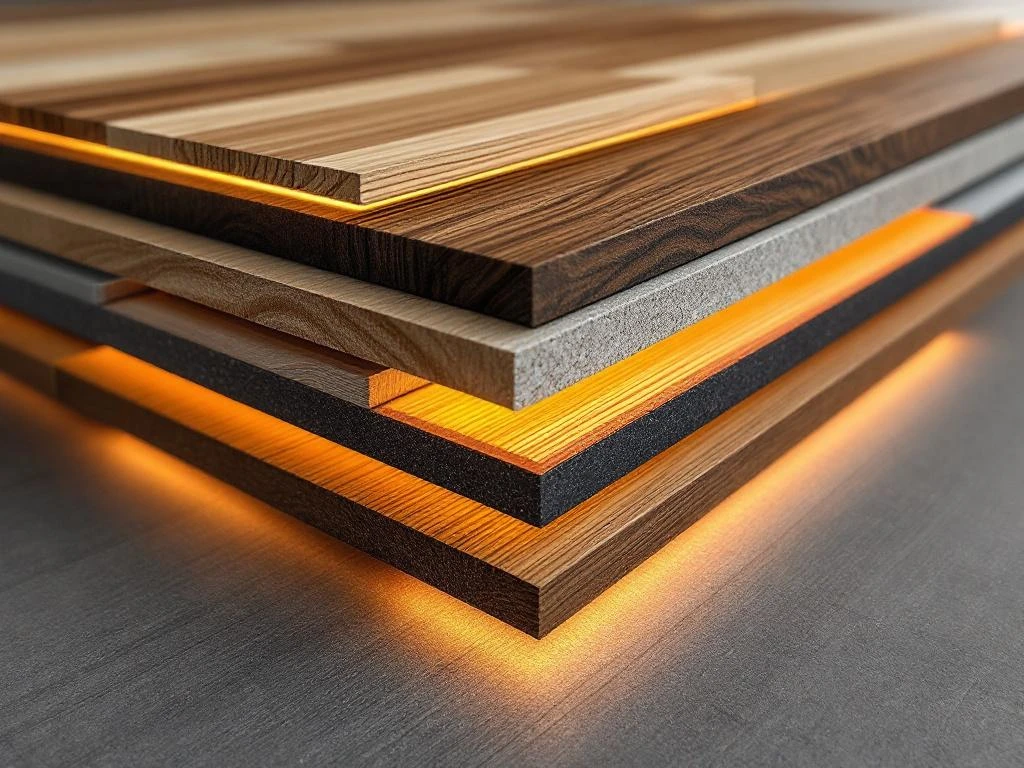 Doorsnede van moderne woning met vloerverwarming onder parket, tegels en laminaat met warme verlichting